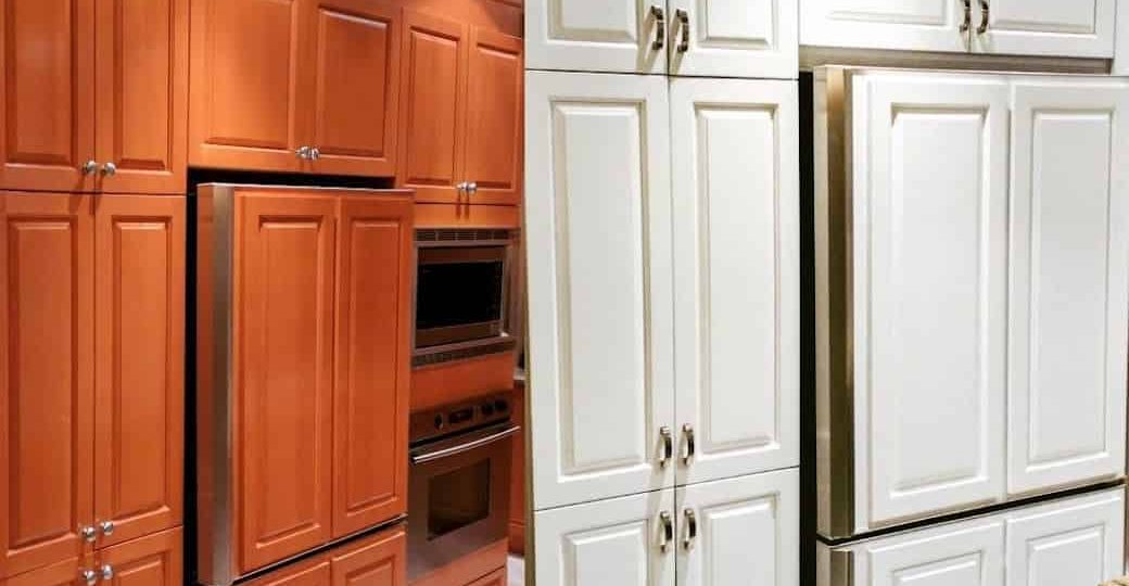 Photo- Before & after Kitchen cabinet refinishing & restoration-